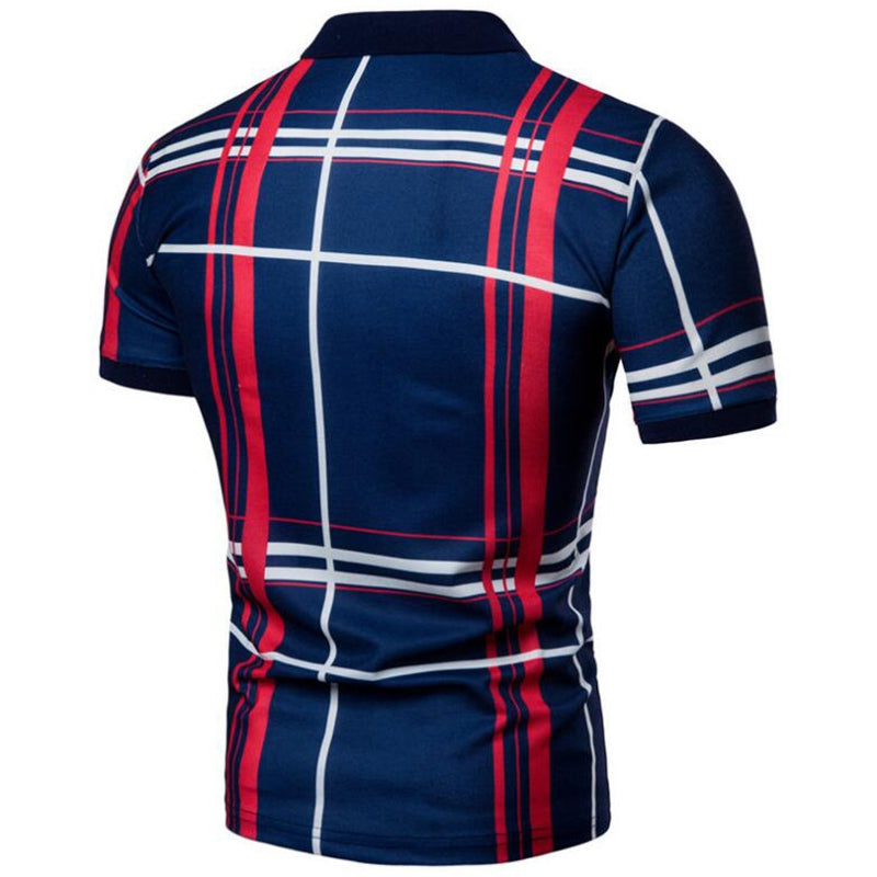 Men Casual Lattice Short Sleeve Different Frinting Grid Polo Shirt - Free Shipping - aurelia-clothing-8955