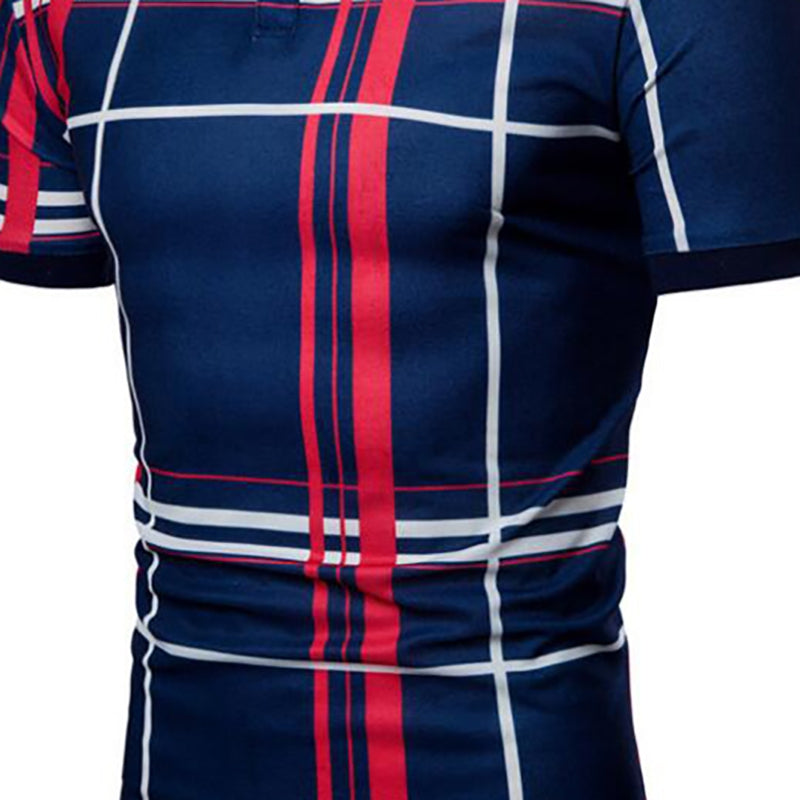Men Casual Lattice Short Sleeve Different Frinting Grid Polo Shirt - Free Shipping - aurelia-clothing-8955