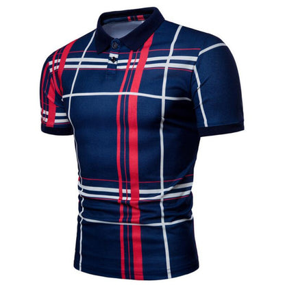 Men Casual Lattice Short Sleeve Different Frinting Grid Polo Shirt - Free Shipping - aurelia-clothing-8955