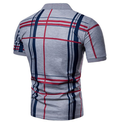 Men Casual Lattice Short Sleeve Different Frinting Grid Polo Shirt - Free Shipping - aurelia-clothing-8955