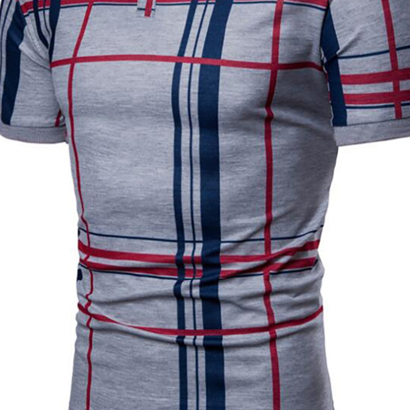 Men Casual Lattice Short Sleeve Different Frinting Grid Polo Shirt - Free Shipping - aurelia-clothing-8955