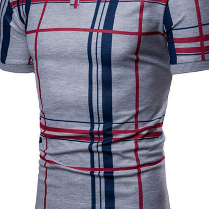 Men Casual Lattice Short Sleeve Different Frinting Grid Polo Shirt - Free Shipping - aurelia-clothing-8955