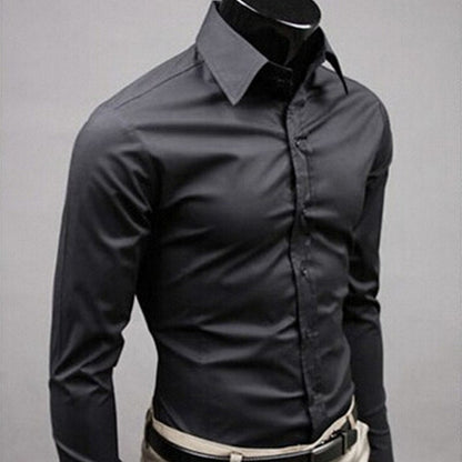 Men Shirt Long Sleeve Fashion Mens Casual Shirts Cotton Solid Color Business Slim Fit Social Camisas Masculina - Free Shipping - aurelia-clothing-8955