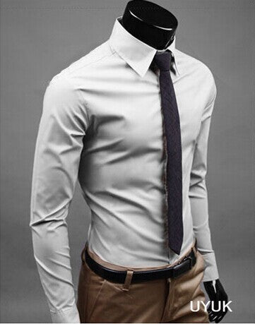 Men Shirt Long Sleeve Fashion Mens Casual Shirts Cotton Solid Color Business Slim Fit Social Camisas Masculina - Free Shipping - aurelia-clothing-8955