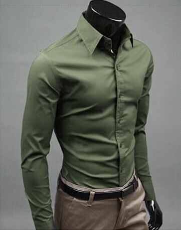 Men Shirt Long Sleeve Fashion Mens Casual Shirts Cotton Solid Color Business Slim Fit Social Camisas Masculina - Free Shipping - aurelia-clothing-8955