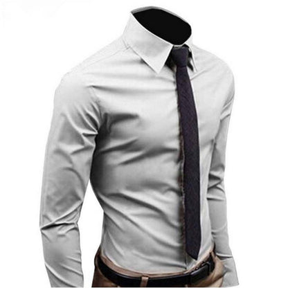 Men Shirt Long Sleeve Fashion Mens Casual Shirts Cotton Solid Color Business Slim Fit Social Camisas Masculina - Free Shipping - aurelia-clothing-8955