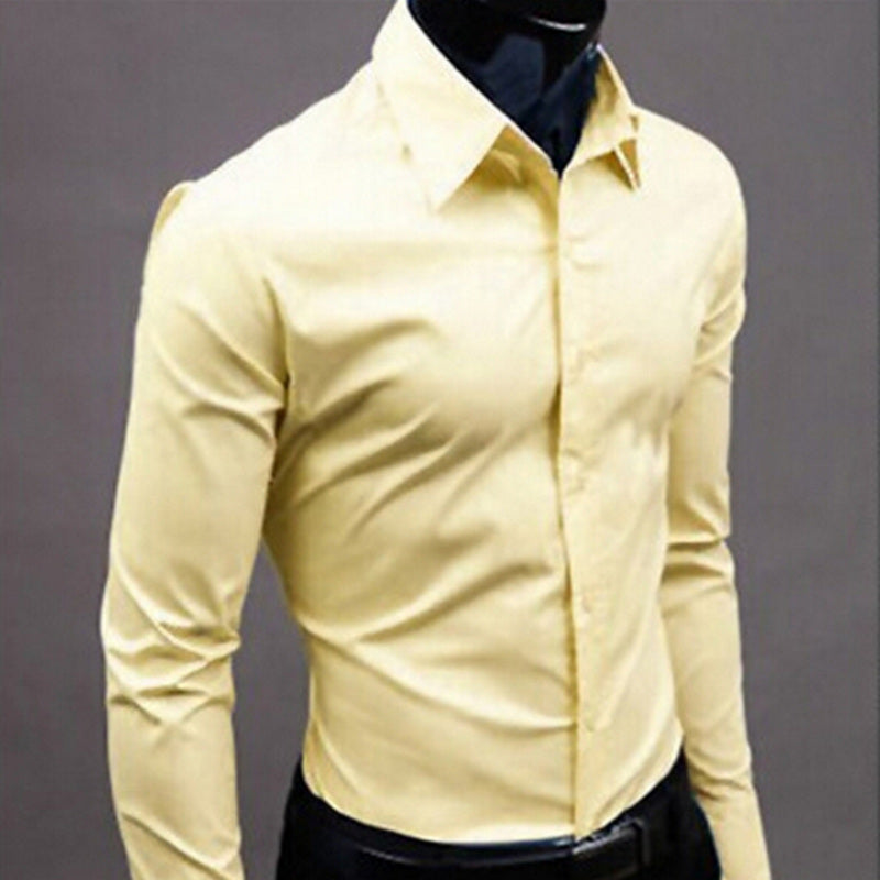 Men Shirt Long Sleeve Fashion Mens Casual Shirts Cotton Solid Color Business Slim Fit Social Camisas Masculina - Free Shipping - aurelia-clothing-8955