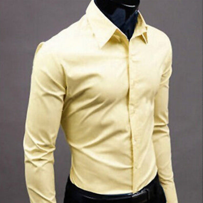 Men Shirt Long Sleeve Fashion Mens Casual Shirts Cotton Solid Color Business Slim Fit Social Camisas Masculina - Free Shipping - aurelia-clothing-8955