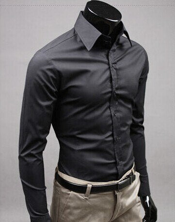 Men Shirt Long Sleeve Fashion Mens Casual Shirts Cotton Solid Color Business Slim Fit Social Camisas Masculina - Free Shipping - aurelia-clothing-8955