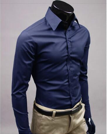 Men Shirt Long Sleeve Fashion Mens Casual Shirts Cotton Solid Color Business Slim Fit Social Camisas Masculina - Free Shipping - aurelia-clothing-8955