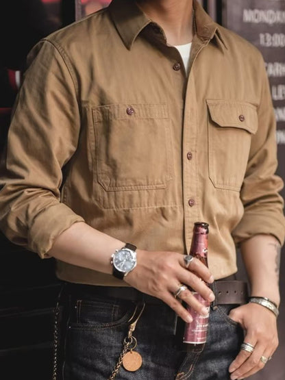 Mens Button Down Long Sleeve Shirt with Chest Pockets - aurelia-clothing-8955