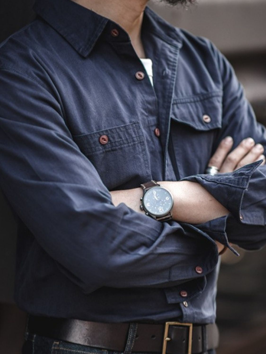 Mens Button Down Long Sleeve Shirt with Chest Pockets - aurelia-clothing-8955