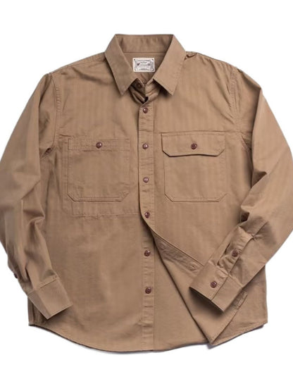 Mens Button Down Long Sleeve Shirt with Chest Pockets - aurelia-clothing-8955