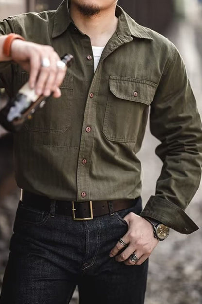 Mens Button Down Long Sleeve Shirt with Chest Pockets - aurelia-clothing-8955