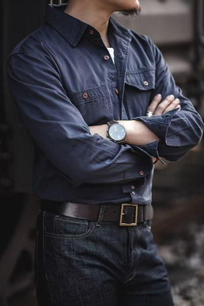 Mens Button Down Long Sleeve Shirt with Chest Pockets - aurelia-clothing-8955