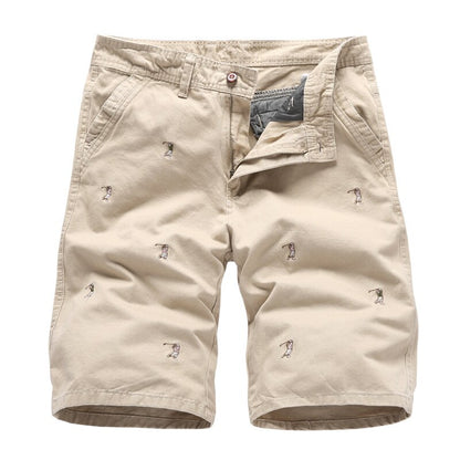 Mens Cargo Shorts Male Embroidery 100% Cotton Shorts Men Casual Cargo Shorts - Free Shipping - aurelia-clothing-8955