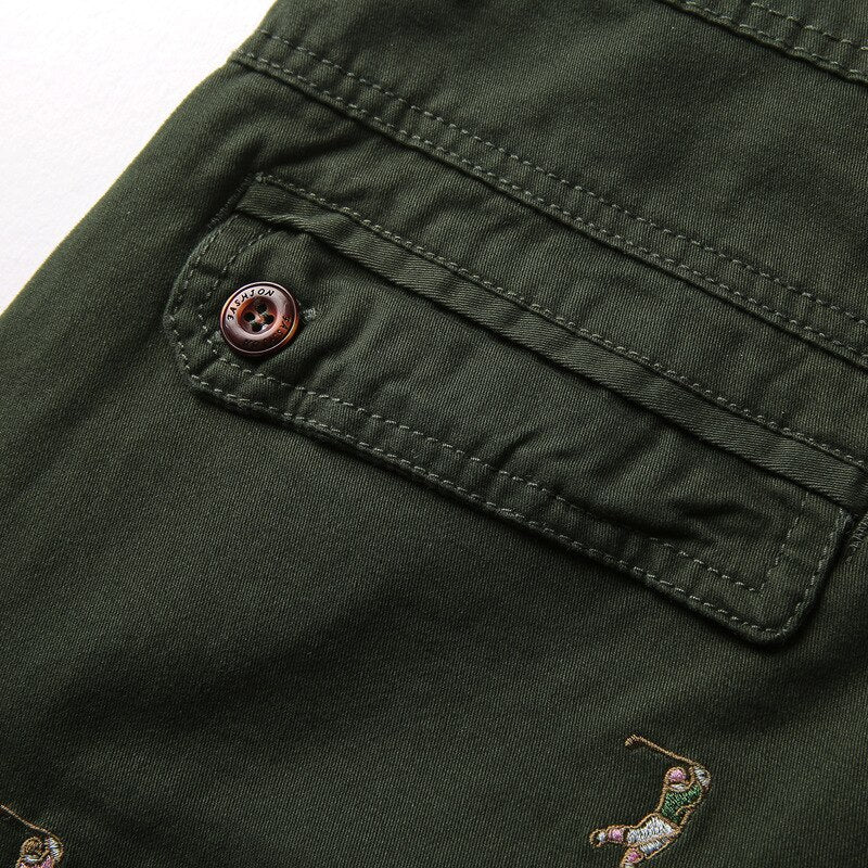 Mens Cargo Shorts Male Embroidery 100% Cotton Shorts Men Casual Cargo Shorts - Free Shipping - aurelia-clothing-8955
