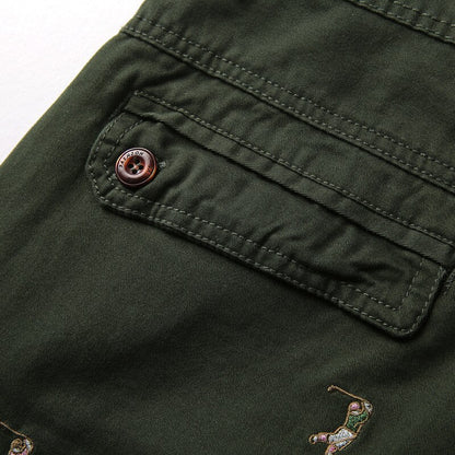 Mens Cargo Shorts Male Embroidery 100% Cotton Shorts Men Casual Cargo Shorts - Free Shipping - aurelia-clothing-8955