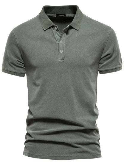 Mens Collared Neck Button Detail Short Sleeve Polo - aurelia-clothing-8955