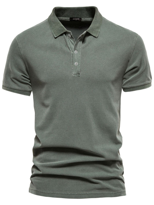 Mens Collared Neck Button Detail Short Sleeve Polo - aurelia-clothing-8955