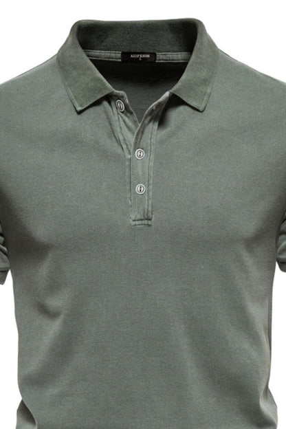 Mens Collared Neck Button Detail Short Sleeve Polo - aurelia-clothing-8955