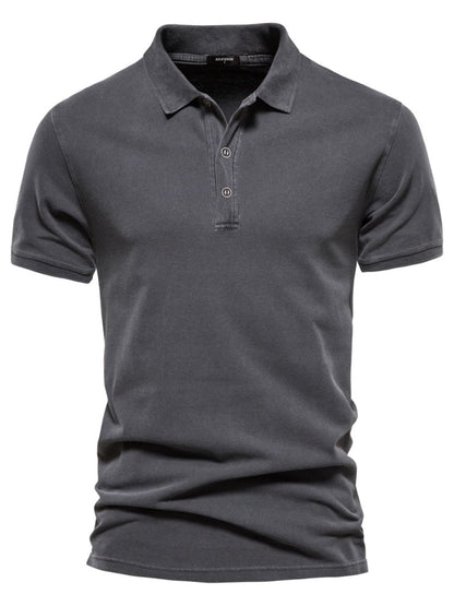 Mens Collared Neck Button Detail Short Sleeve Polo - aurelia-clothing-8955