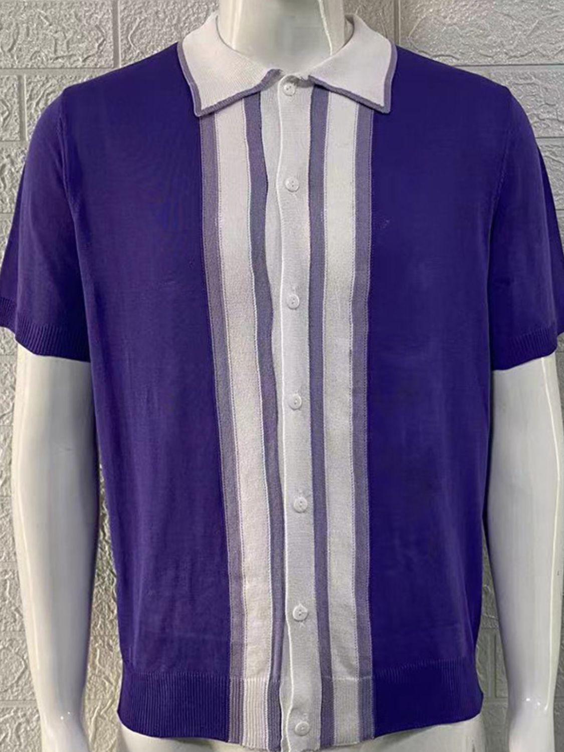 Mens Collared Neck Striped Contrast Knit Polo - aurelia-clothing-8955