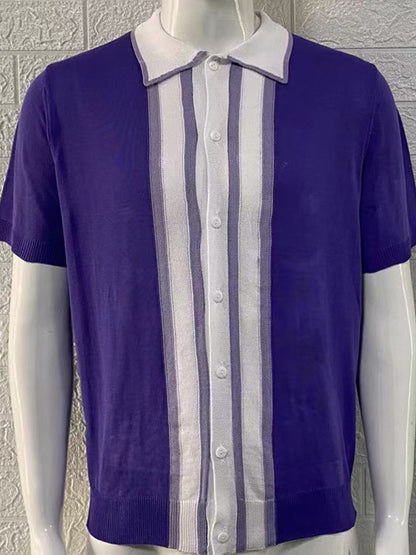Mens Collared Neck Striped Contrast Knit Polo - aurelia-clothing-8955