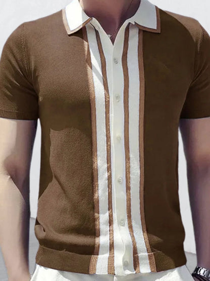 Mens Collared Neck Striped Contrast Knit Polo - aurelia-clothing-8955