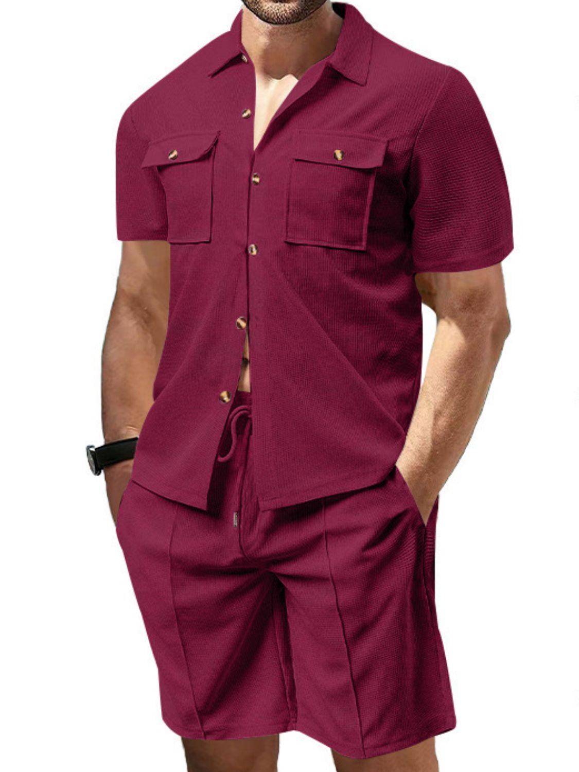 Mens Full Size Button Down Short Sleeve Top and Shorts Set Plus Size - Free Shipping - aurelia-clothing-8955