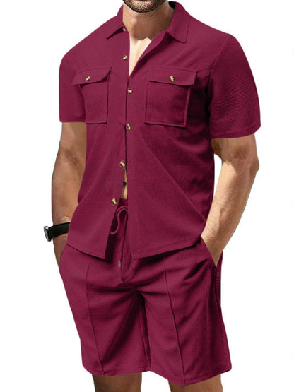 Mens Full Size Button Down Short Sleeve Top and Shorts Set Plus Size - Free Shipping - aurelia-clothing-8955