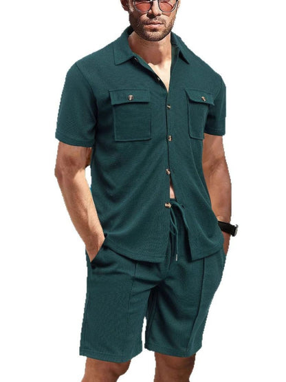 Mens Full Size Button Down Short Sleeve Top and Shorts Set Plus Size - Free Shipping - aurelia-clothing-8955