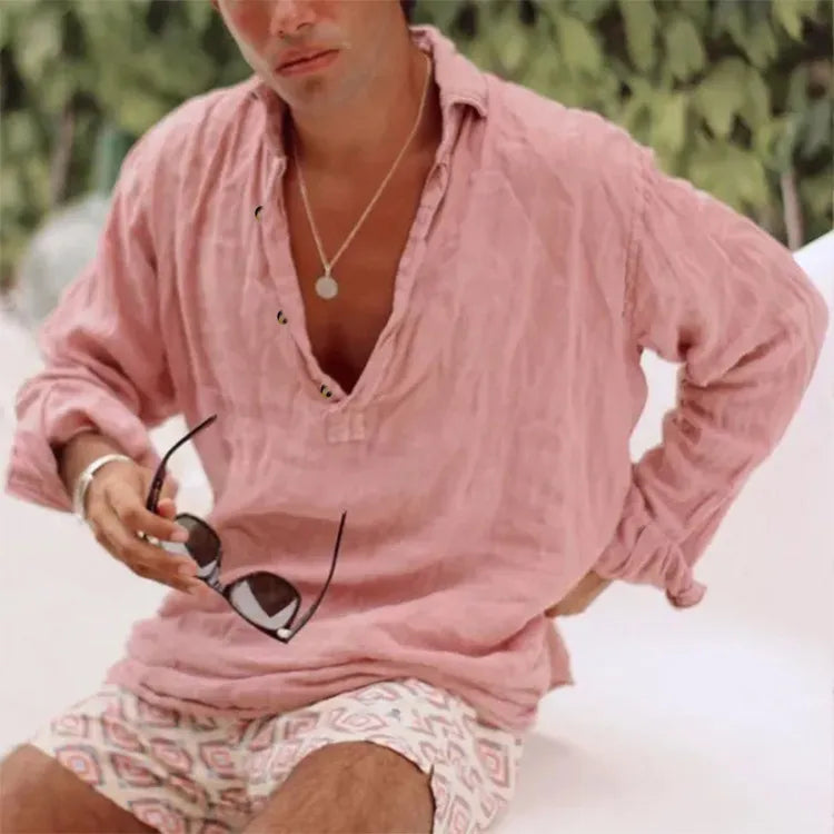 Mens Full Size Casual Linen Long Sleeve Top Plus Size - Free Shipping - aurelia-clothing-8955