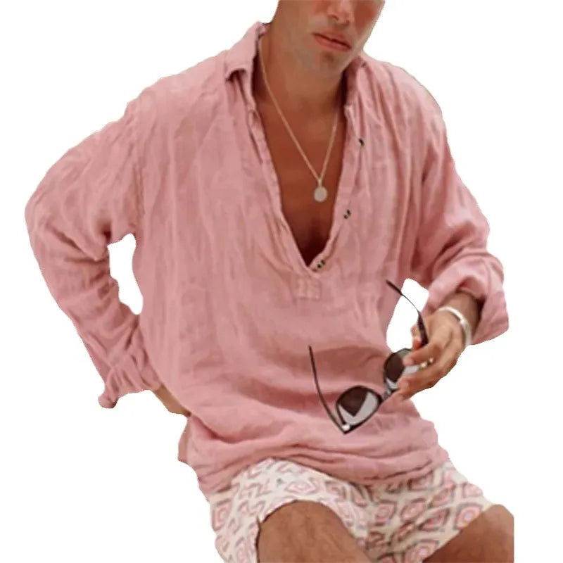 Mens Full Size Casual Linen Long Sleeve Top Plus Size - Free Shipping - aurelia-clothing-8955
