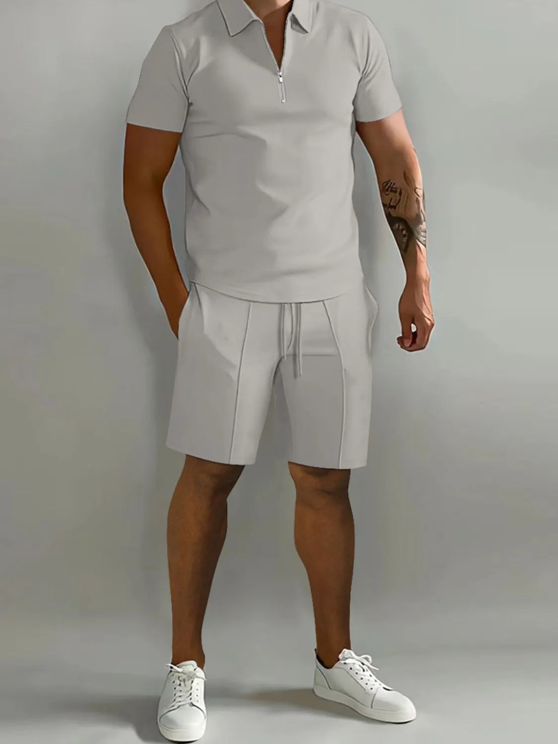 Mens Full Size Collared Neck Short Sleeve Top and Shorts Set Plus Size - Free Shipping - aurelia-clothing-8955