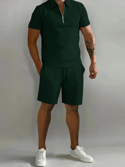 Mens Full Size Collared Neck Short Sleeve Top and Shorts Set Plus Size - Free Shipping - aurelia-clothing-8955
