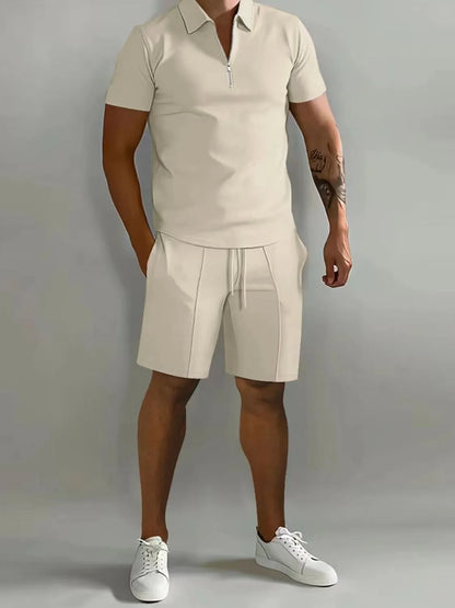 Mens Full Size Collared Neck Short Sleeve Top and Shorts Set Plus Size - Free Shipping - aurelia-clothing-8955