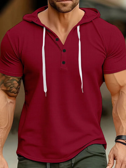 Mens Full Size Drawstring Short Sleeve Hooded Top Plus Size - Free Shipping - aurelia-clothing-8955