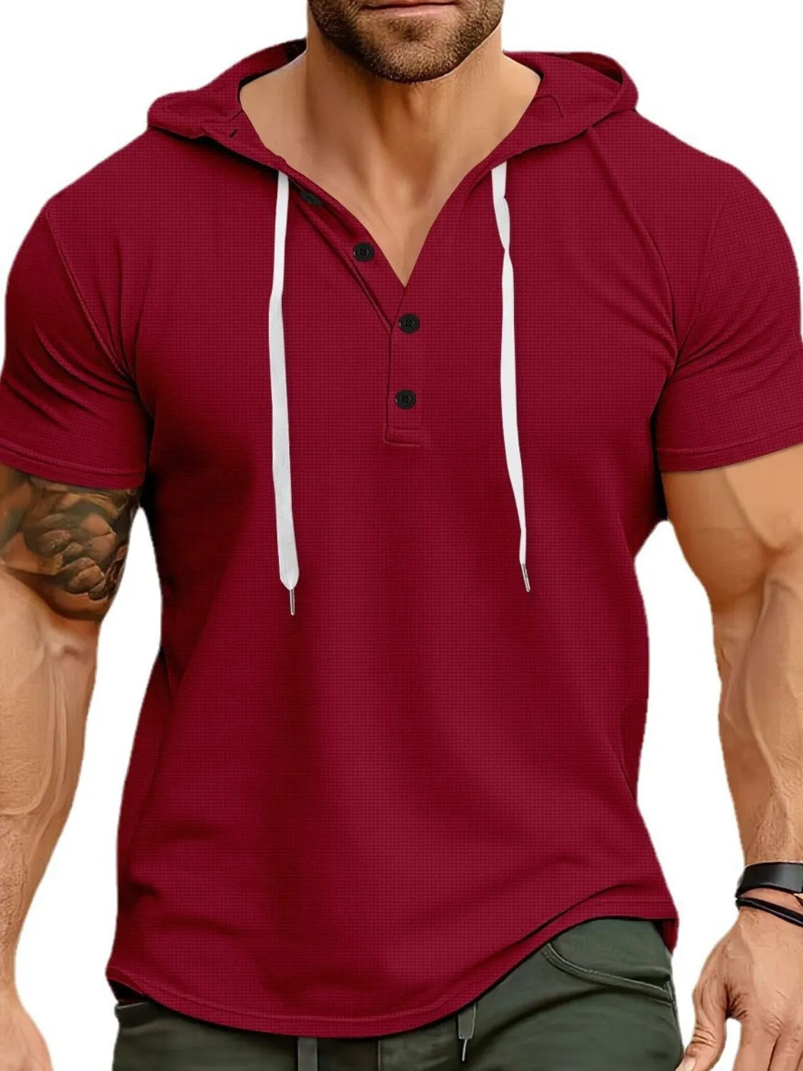 Mens Full Size Drawstring Short Sleeve Hooded Top Plus Size - Free Shipping - aurelia-clothing-8955