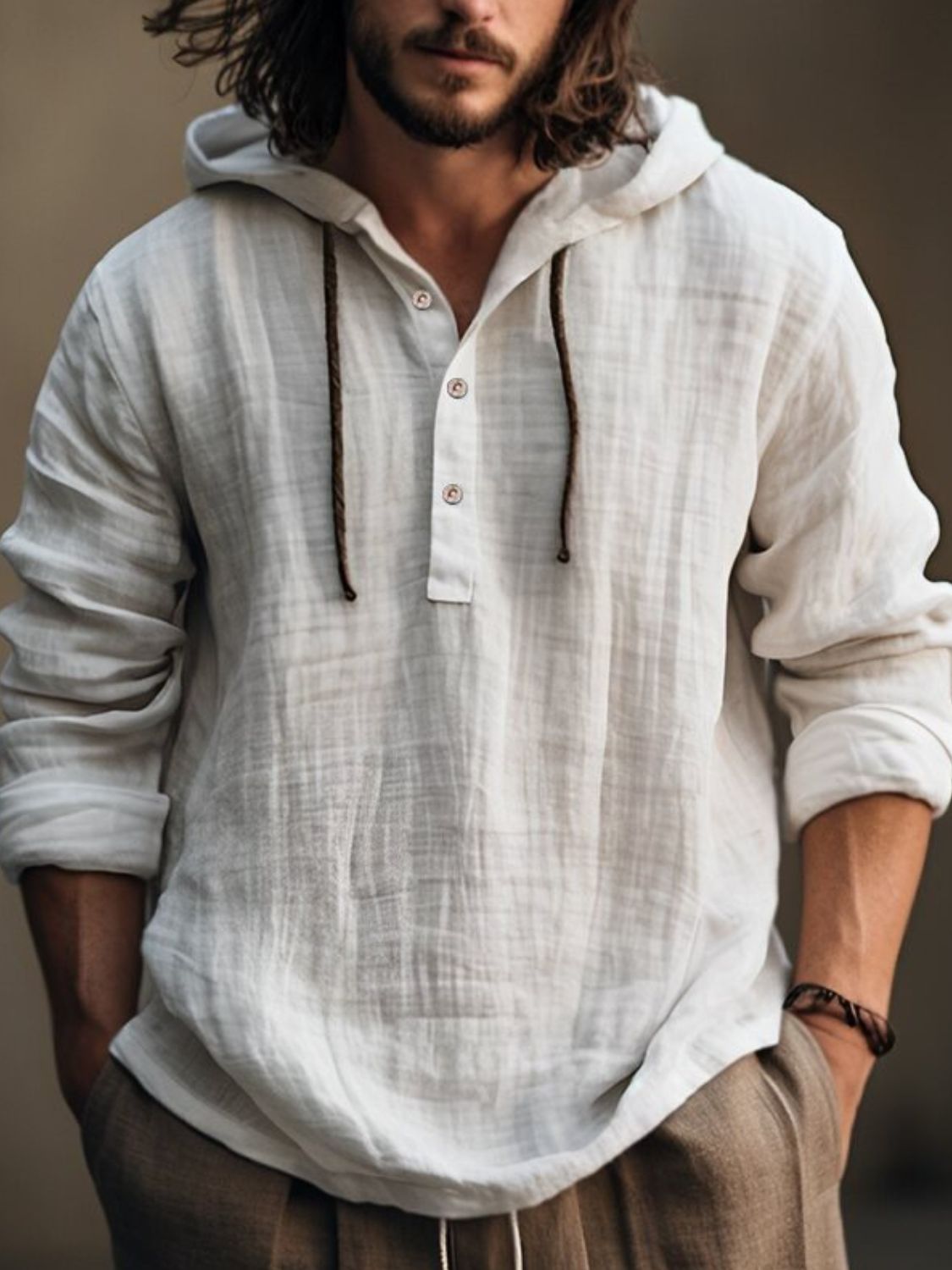 Mens Full Size Half Button Long Sleeve Hoodie - aurelia-clothing-8955