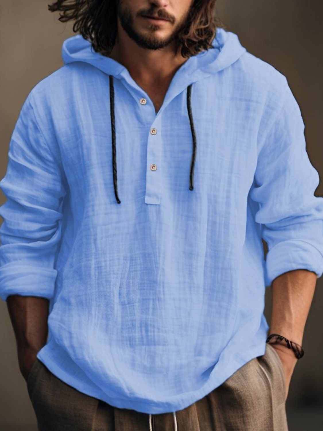 Mens Full Size Half Button Long Sleeve Hoodie - aurelia-clothing-8955