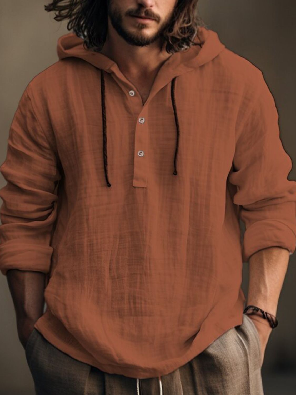 Mens Full Size Half Button Long Sleeve Hoodie - aurelia-clothing-8955
