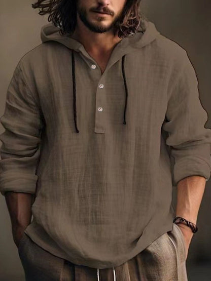 Mens Full Size Half Button Long Sleeve Hoodie - aurelia-clothing-8955
