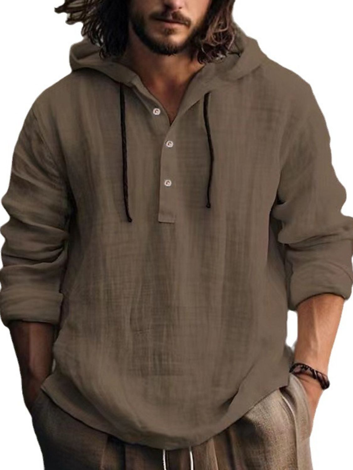 Mens Full Size Half Button Long Sleeve Hoodie - aurelia-clothing-8955
