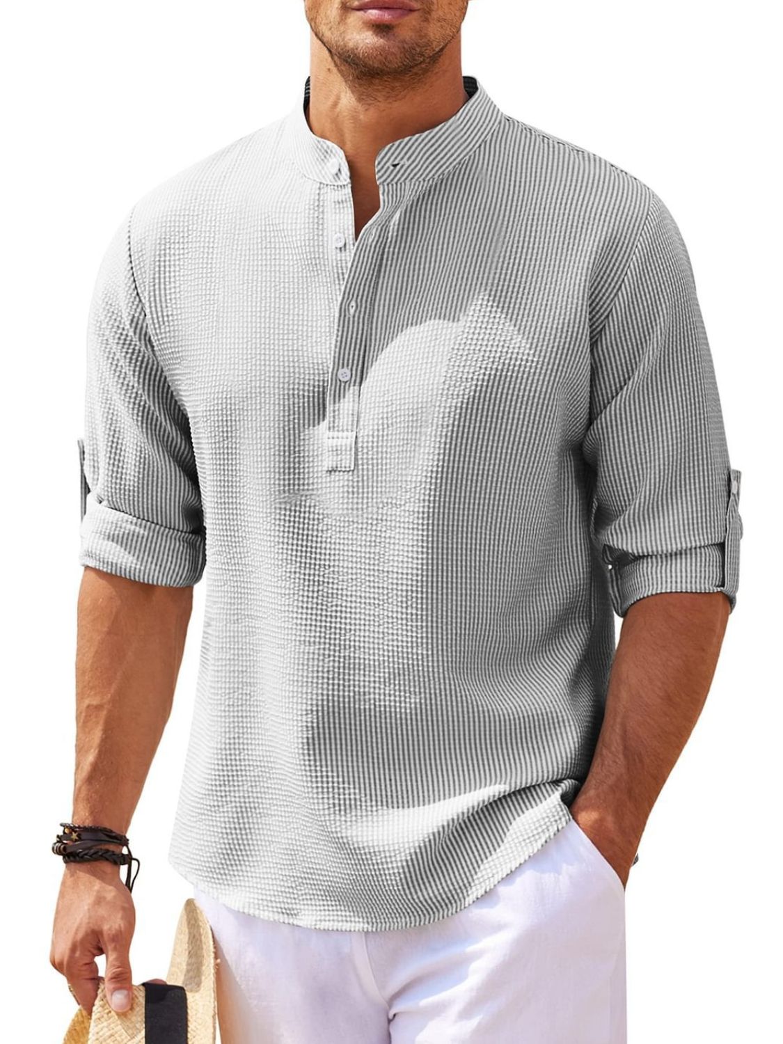 Mens Full Size Half Button Long Sleeve Shirt Plus Size - Free Shipping - aurelia-clothing-8955