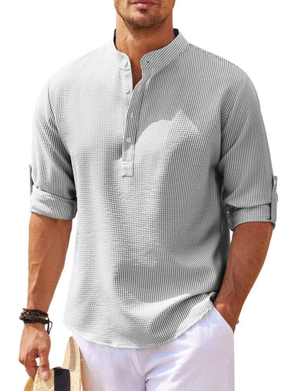 Mens Full Size Half Button Long Sleeve Shirt Plus Size - Free Shipping - aurelia-clothing-8955