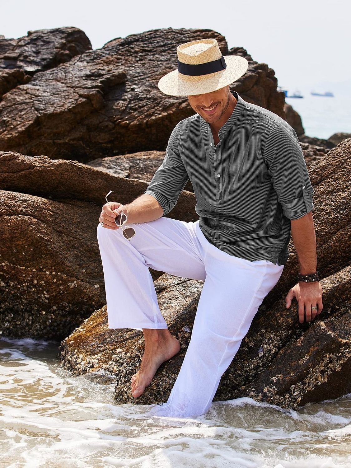Mens Full Size Half Button Long Sleeve Shirt Plus Size - Free Shipping - aurelia-clothing-8955