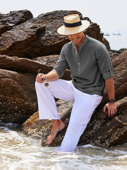 Mens Full Size Half Button Long Sleeve Shirt Plus Size - Free Shipping - aurelia-clothing-8955
