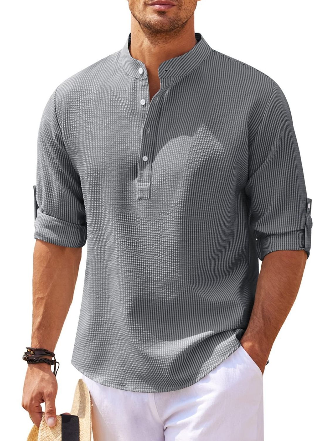Mens Full Size Half Button Long Sleeve Shirt Plus Size - Free Shipping - aurelia-clothing-8955