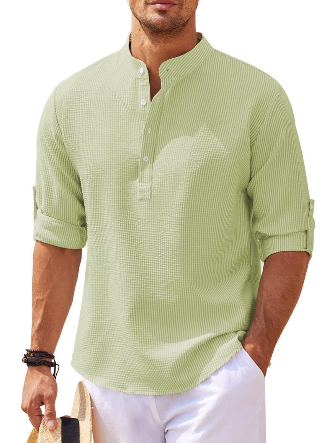 Mens Full Size Half Button Long Sleeve Shirt Plus Size - Free Shipping - aurelia-clothing-8955